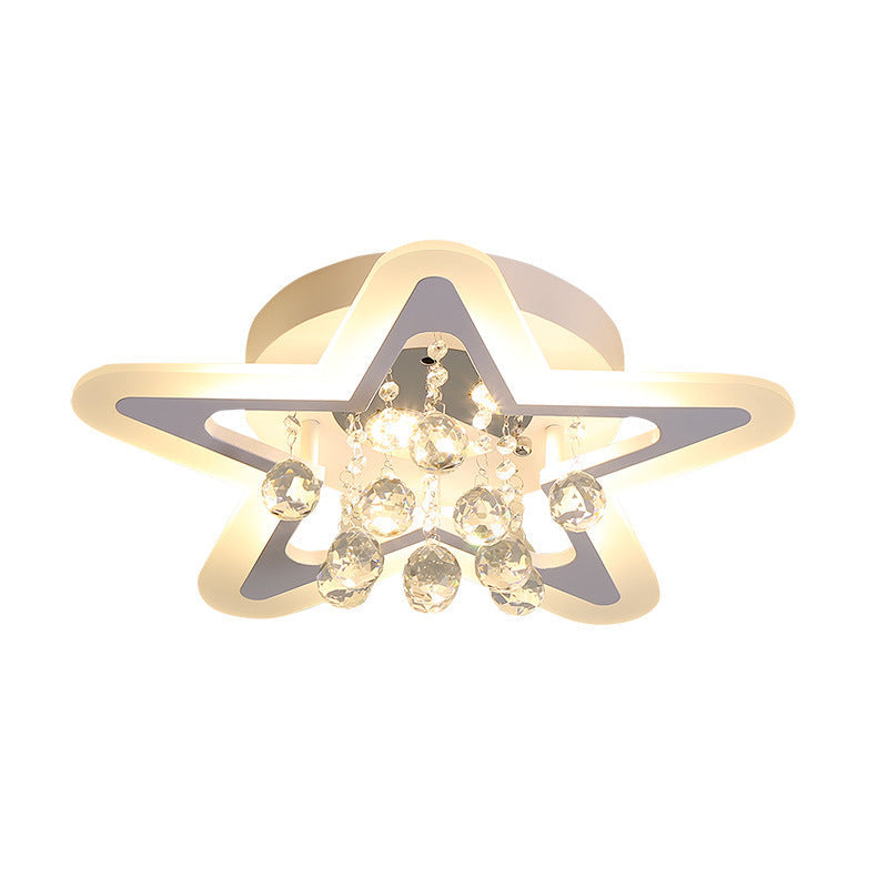 Minimalist Led Star Ceiling Light Fixture White Acrylic Flushmount Crystal Sphere 16/19.5 Wide