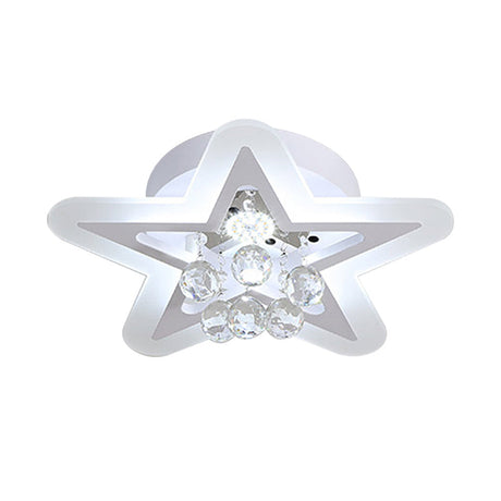 Minimalist Led Star Ceiling Light Fixture White Acrylic Flushmount Crystal Sphere 16/19.5 Wide