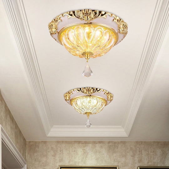 Modern Amber Crystal Glass Led Ceiling Flush Mount With Gold Carved Edge