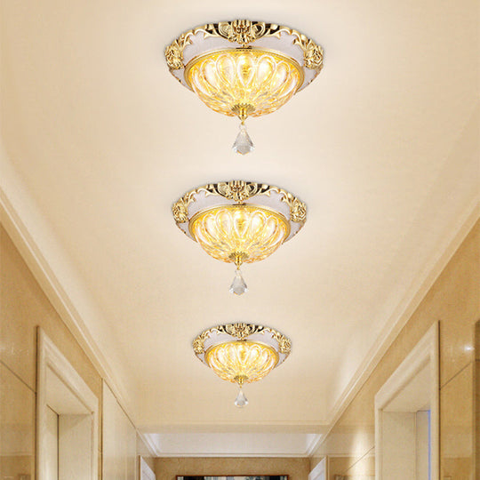 Modern Amber Crystal Glass Led Ceiling Flush Mount With Gold Carved Edge