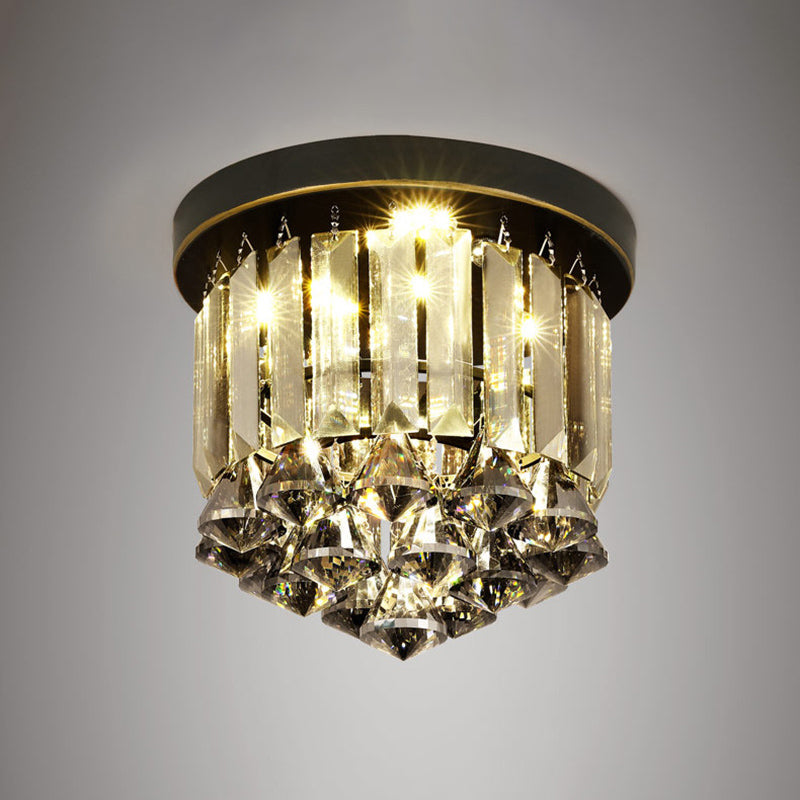 Smoke Gray Crystal Flushmount Ceiling Light - Simple Hallway Lighting With 1 Bulb