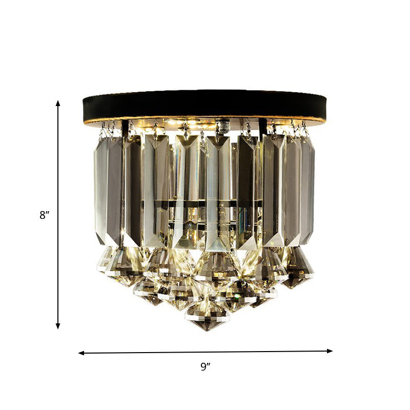 Smoke Gray Crystal Flushmount Ceiling Light - Simple Hallway Lighting With 1 Bulb