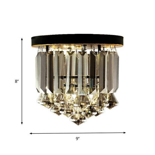 Smoke Gray Crystal Flushmount Ceiling Light - Simple Hallway Lighting With 1 Bulb