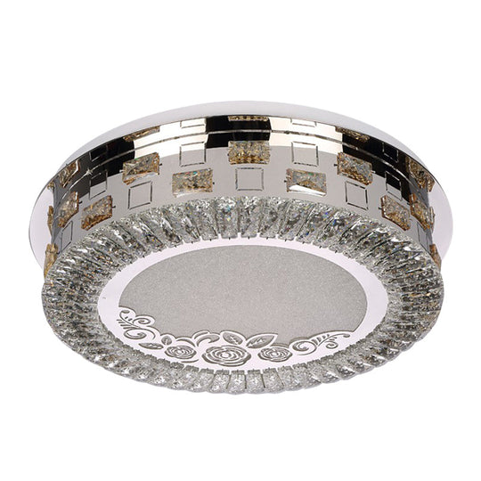 Modern Crystal Led Ceiling Mounted Bedroom Light - Sleek Round Chrome Flush Mount Lamp