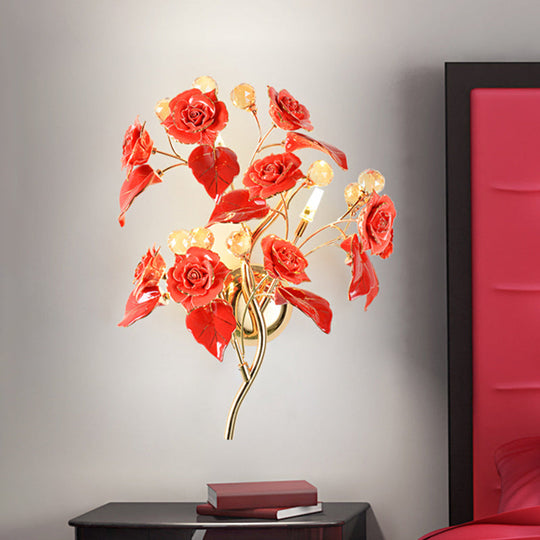 Modern Faceted Crystal Flower Sconce - Wall Mounted Bedroom Light Fixture With 3 Bulbs