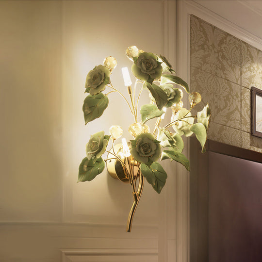 Modern Faceted Crystal Flower Sconce - Wall Mounted Bedroom Light Fixture With 3 Bulbs