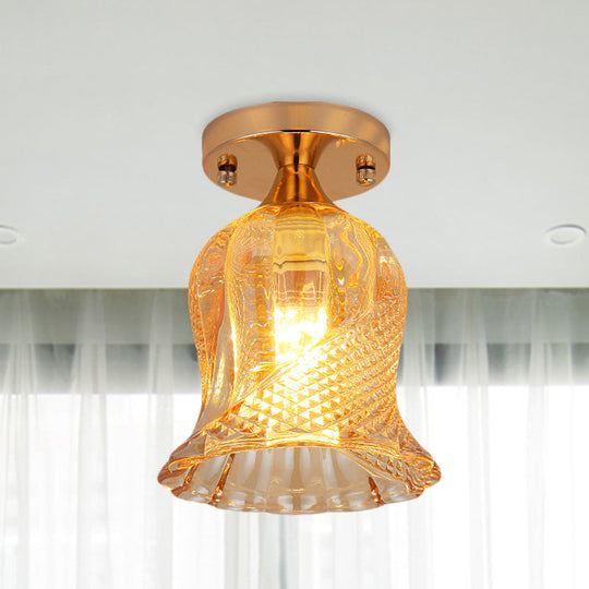 Amber Crystal Flower Corridor Ceiling Light With Gold Finish Flush Mount Single Bulb / B