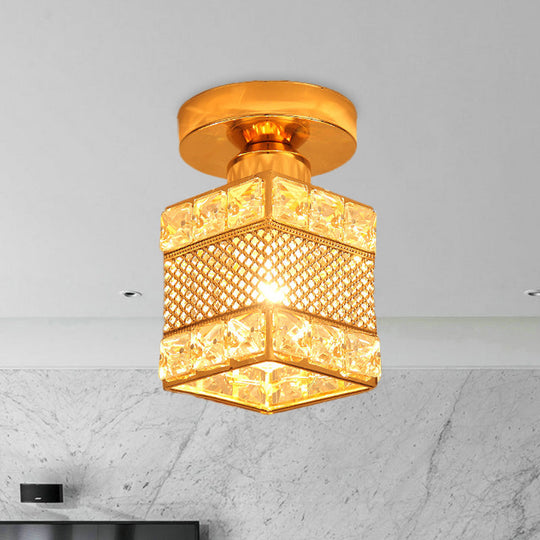 Gold Crystal Flush Mount Ceiling Lamp - Elegant 1 - Light Fixture For Hallways