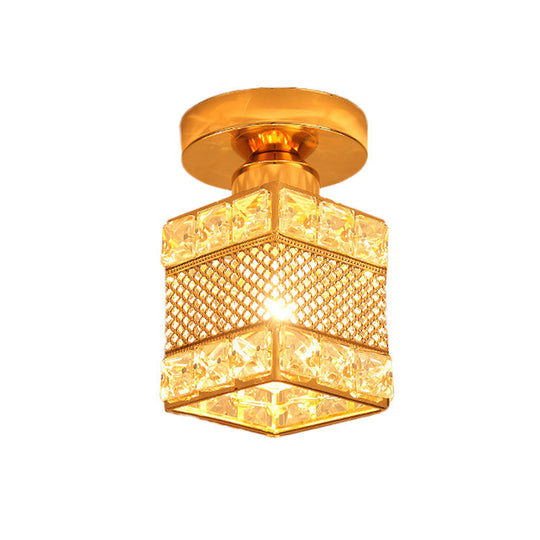 Gold Crystal Flush Mount Ceiling Lamp - Elegant 1 - Light Fixture For Hallways