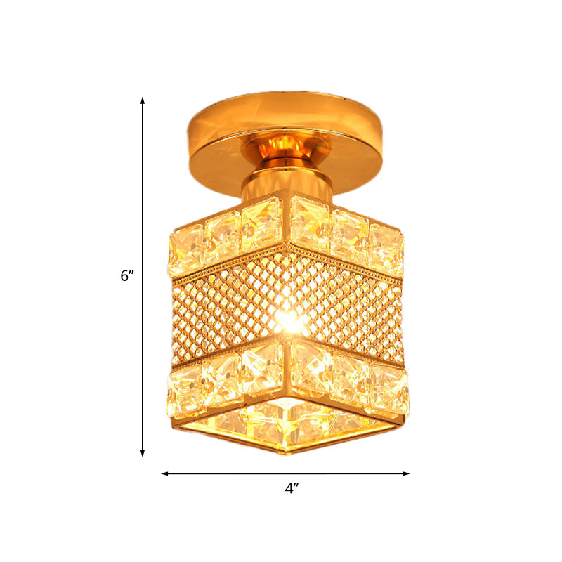Gold Crystal Flush Mount Ceiling Lamp - Elegant 1-Light Fixture For Hallways