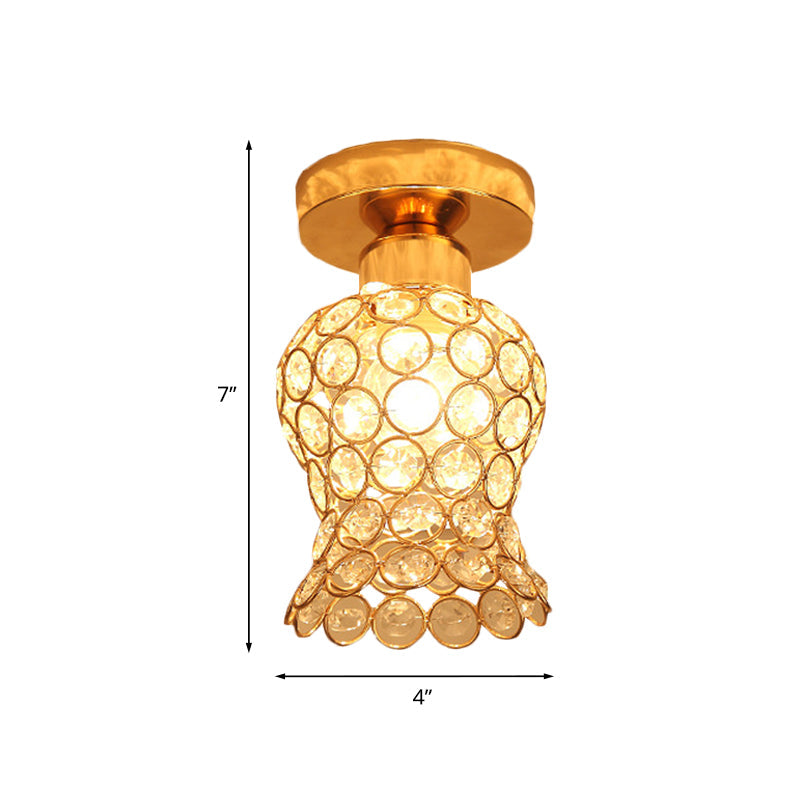 Gold Beveled Crystal Floral Flush Mount Balcony Ceiling Lighting Fixture