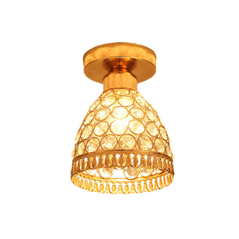 Modern Gold Crystal Flush Mount Ceiling Light - Globe/Cone Design For Hallways