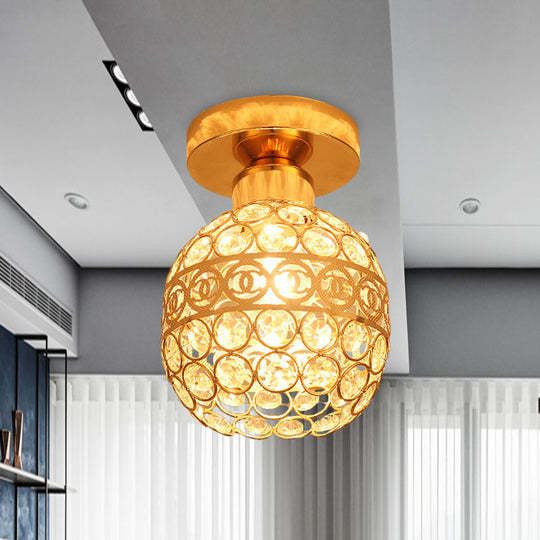 Modern Gold Crystal Flush Mount Ceiling Light - Globe/Cone Design For Hallways