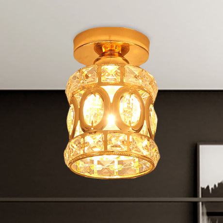 Modern Gold Crystal Flush Light For Corridors - Recessed 1-Light Mount / A