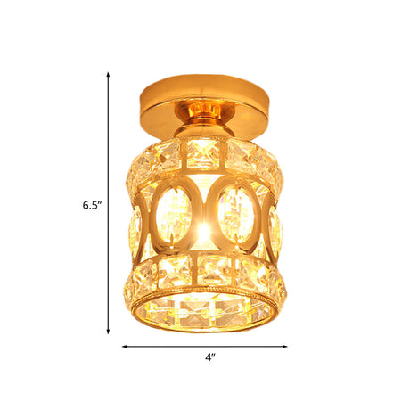 Modern Gold Crystal Flush Light For Corridors - Recessed 1-Light Mount