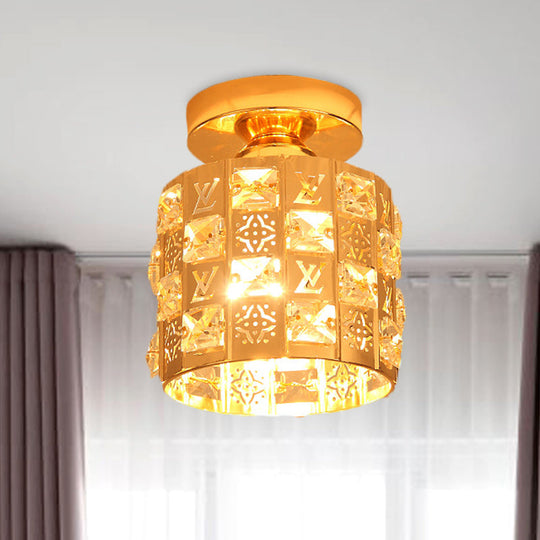 Gold Flush Mount Ceiling Lamp With Hand-Cut Crystal Spotlight