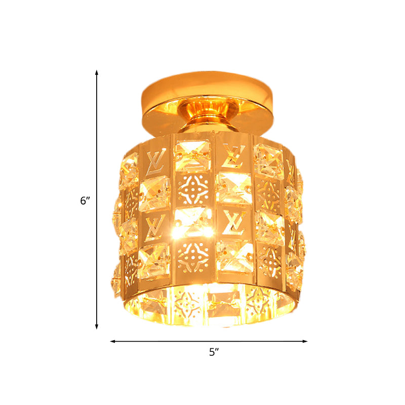 Gold Flush Mount Ceiling Lamp With Hand-Cut Crystal Spotlight