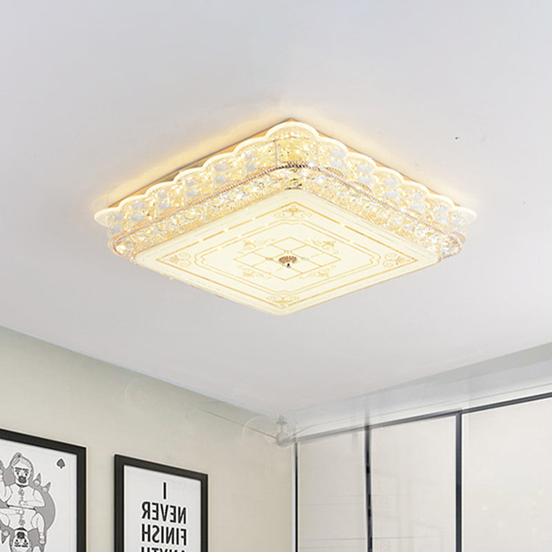 Contemporary Crystal Led Ceiling Lamp With Gold Flush Mount For Bedroom / Square Plate