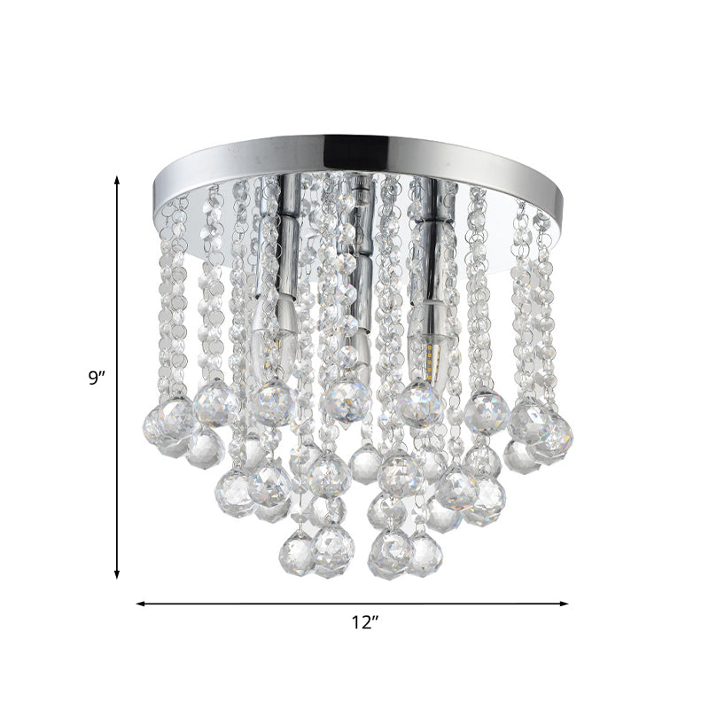 Modern Rain Crystal Flushmount Light Fixture - 3 Bulbs Silver