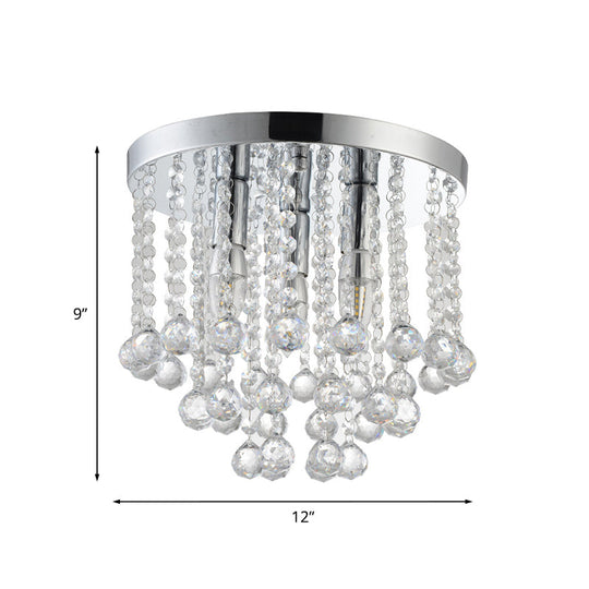Modern Rain Crystal Flushmount Light Fixture - 3 Bulbs Silver