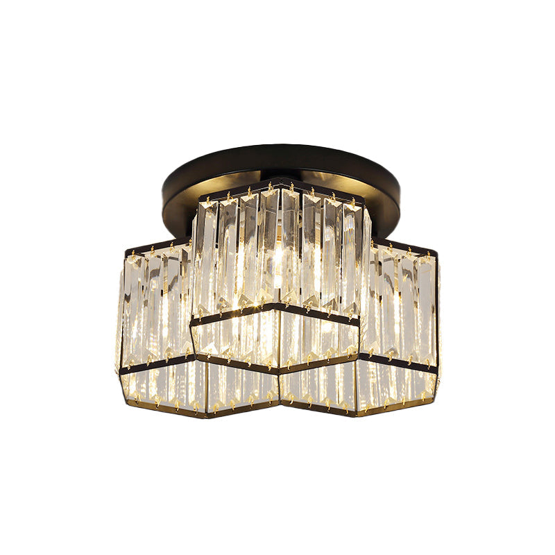 Simple Crystal Hexagonal Flush Mount Light Fixture For Bedroom - Black 3/7 Heads Ceiling Lighting