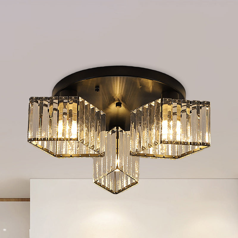 Crystal Black Flush Mount Ceiling Light Fixture - Rhombus Design With 3/4- Bulb Recessed Lighting