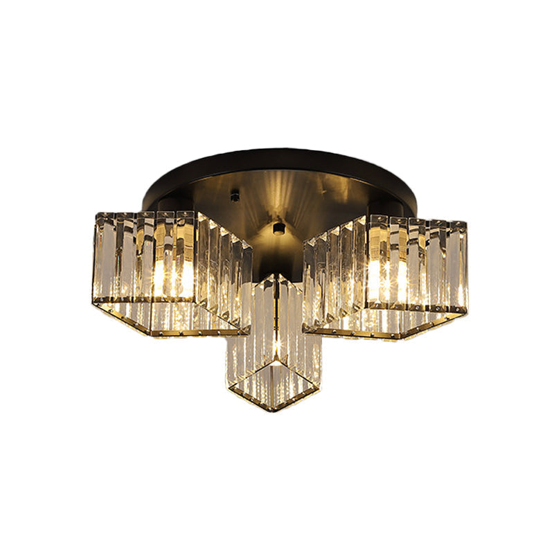 Crystal Black Flush Mount Ceiling Light Fixture - Rhombus Design With 3/4- Bulb Recessed Lighting