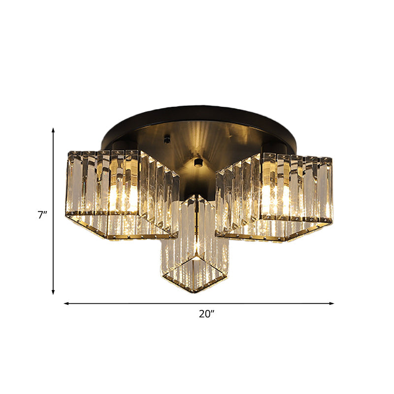 Crystal Black Flush Mount Ceiling Light Fixture - Rhombus Design With 3/4- Bulb Recessed Lighting