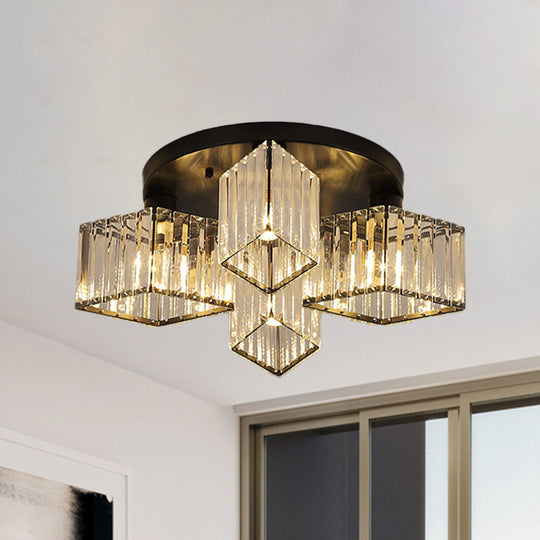 Crystal Black Flush Mount Ceiling Light Fixture - Rhombus Design With 3/4- Bulb Recessed Lighting