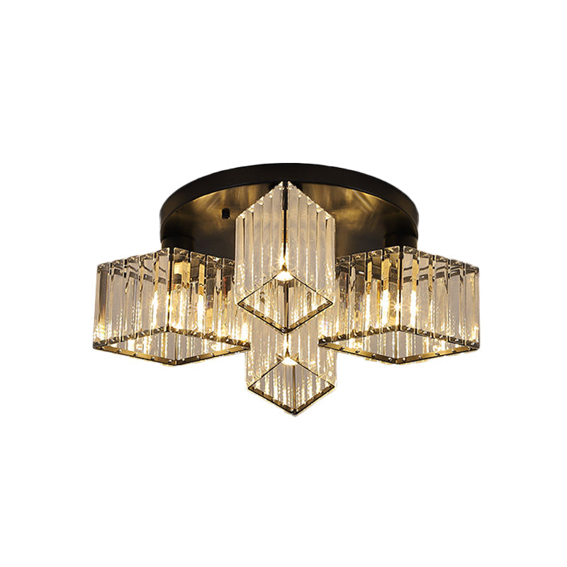 Crystal Black Flush Mount Ceiling Light Fixture - Rhombus Design With 3/4- Bulb Recessed Lighting