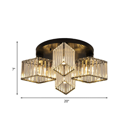 Crystal Black Flush Mount Ceiling Light Fixture - Rhombus Design With 3/4- Bulb Recessed Lighting