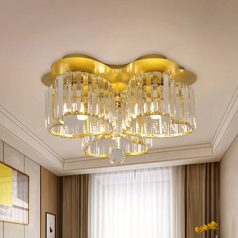 Gold Heart Crystal Ceiling Light Fixture With Flush Mount - Simplicity Design 3/4 Bulbs For Bedroom
