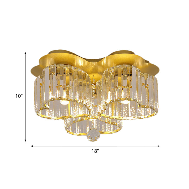 Gold Heart Crystal Ceiling Light Fixture With Flush Mount - Simplicity Design 3/4 Bulbs For Bedroom