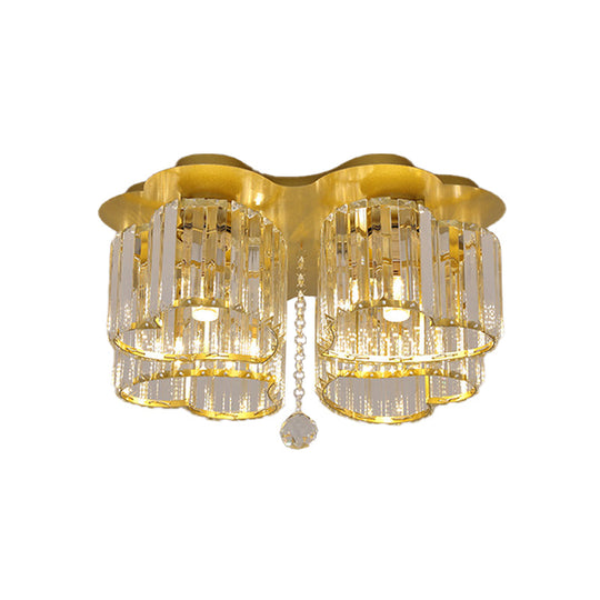 Gold Heart Crystal Ceiling Light Fixture With Flush Mount - Simplicity Design 3/4 Bulbs For Bedroom