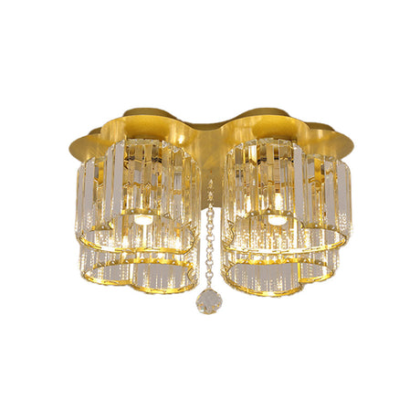 Gold Heart Crystal Ceiling Light Fixture With Flush Mount - Simplicity Design 3/4 Bulbs For Bedroom