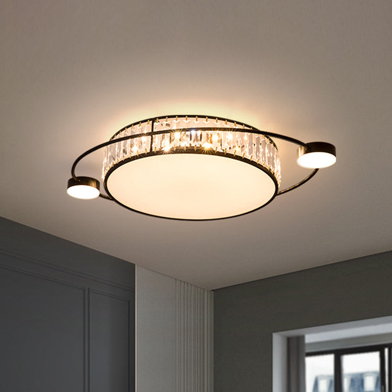 Modern K9 Crystal Black Flush Light Drum Led For Bedroom - 26/31.5 W Mount Lighting Fixture / 26