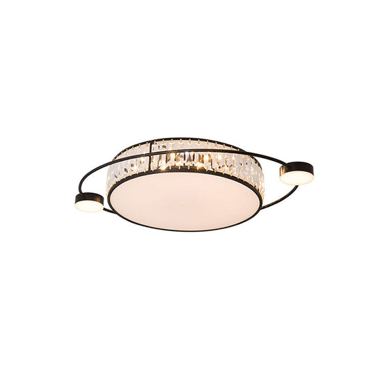 Modern K9 Crystal Black Flush Light Drum Led For Bedroom - 26’/31.5’ W Mount Lighting Fixture
