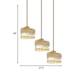 Gold Modernist Heart Cluster Pendant With Clear Crystal Blocks - 3 Head Suspension Lighting For