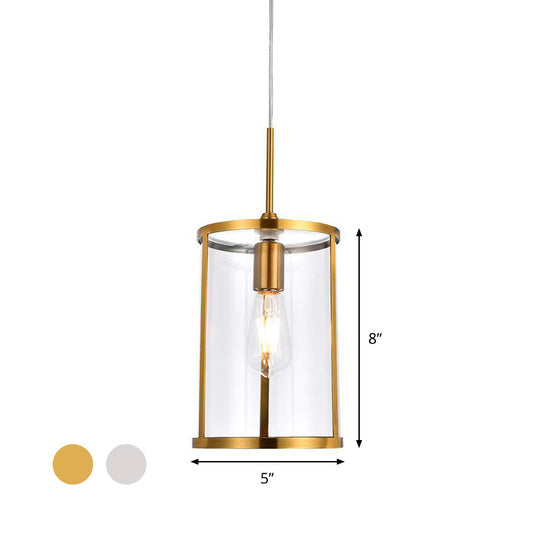 Modern Clear Glass Cylinder Pendant Light With Gold/Nickel 1-Bulb Hanging Kit For Living Room