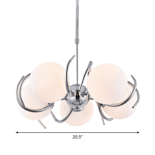 Modern Cream Glass Pendant Chandelier With Spherical Design - 5-Head Chrome Twisted Hanging Light