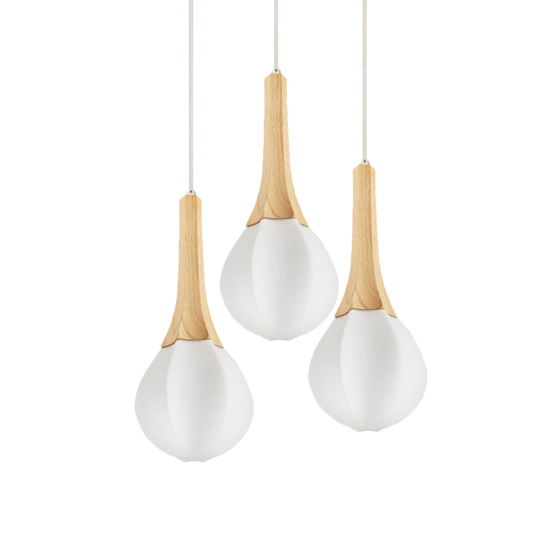 Frosted Glass Ice Cream Shape Pendant Light With Wood Ceiling Fixture And 3 Bulbs