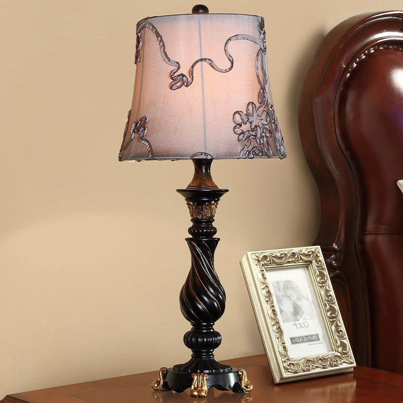 Sheliak - Modern Classic Drum Night Lighting 1 Head Fabric Swirl Patterned Nightstand Lamp In Black