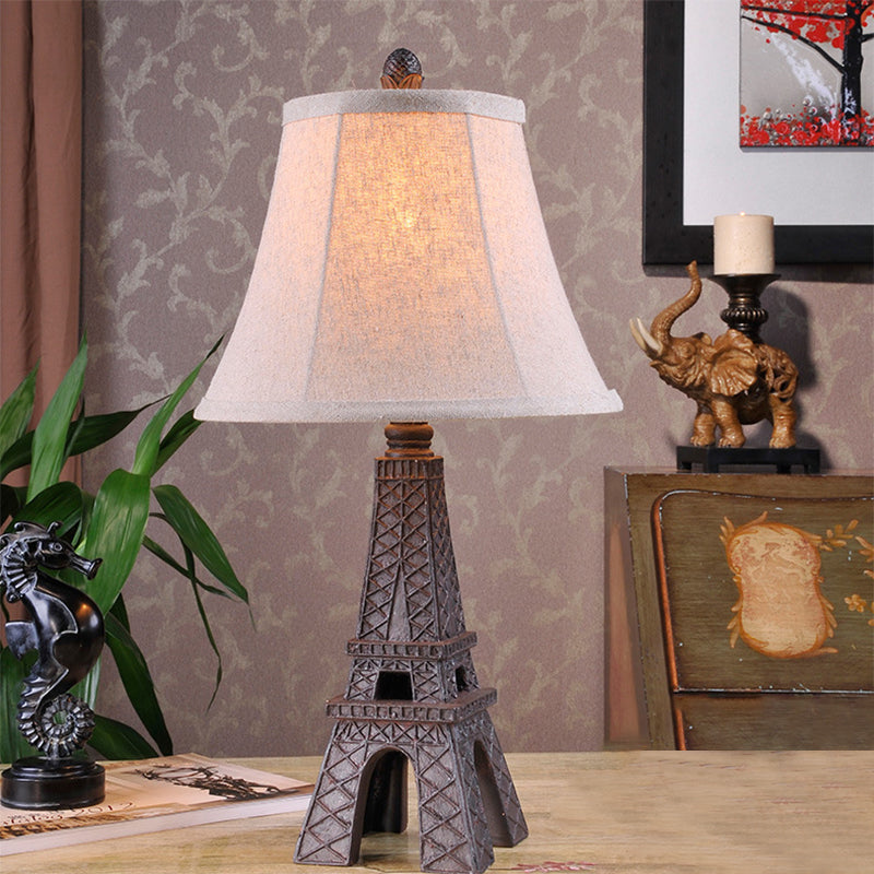Alexa - Paradise Tower Desk Lamp With Paneled Bell Fabric Shade