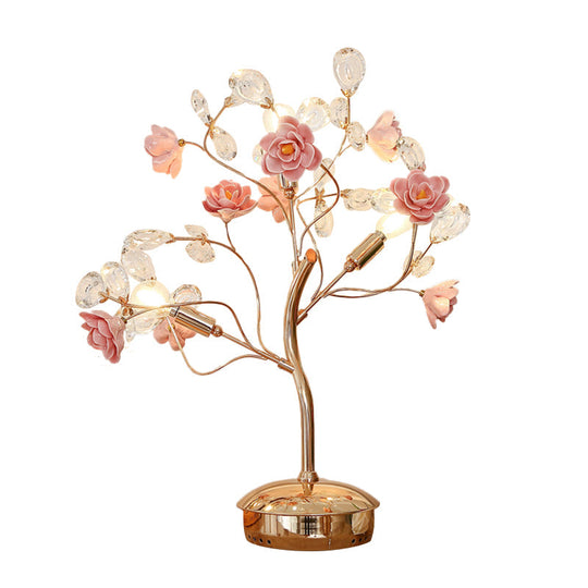 Suhail - Postmodern Floral Table Lamp: Pink Crystal Night Light With Branching