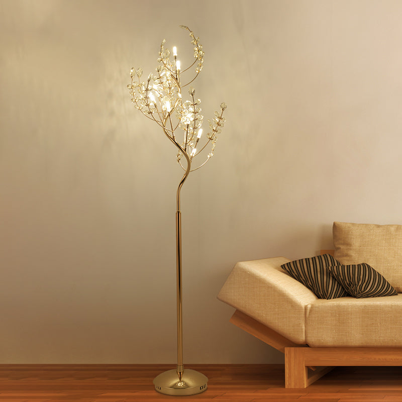 Modern Gold Led Standing Light: Cut Crystal Tree Design For Living Room Ambiance