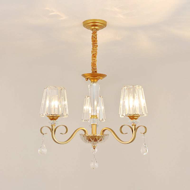 Gold Conical Crystal Hanging Chandelier - Traditional Dining Room Ceiling Light (3/6 Heads)