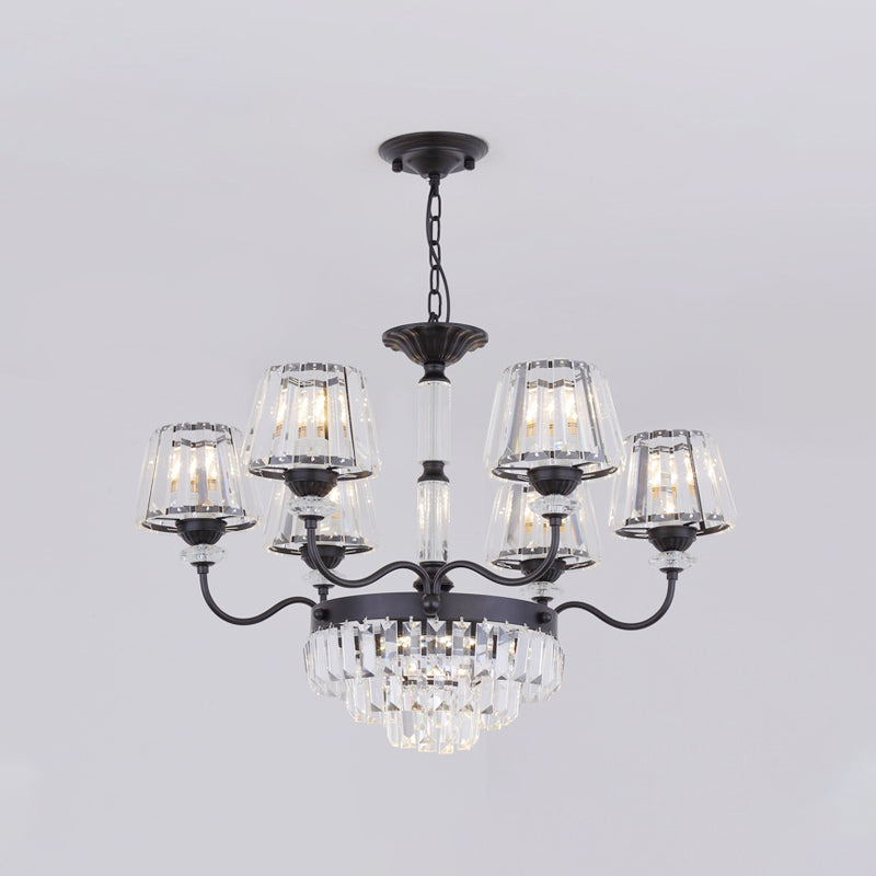K9 Crystal Tapered Ceiling Light - Elegant 9-Head Black Chandelier For Dining Room