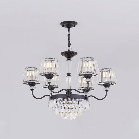 K9 Crystal Tapered Ceiling Light - Elegant 9-Head Black Chandelier For Dining Room