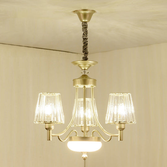 Gold Minimalist Cone Pendant Light With Clear Crystal Blocks - 3/6 Bulbs Perfect For Bedroom 3 /