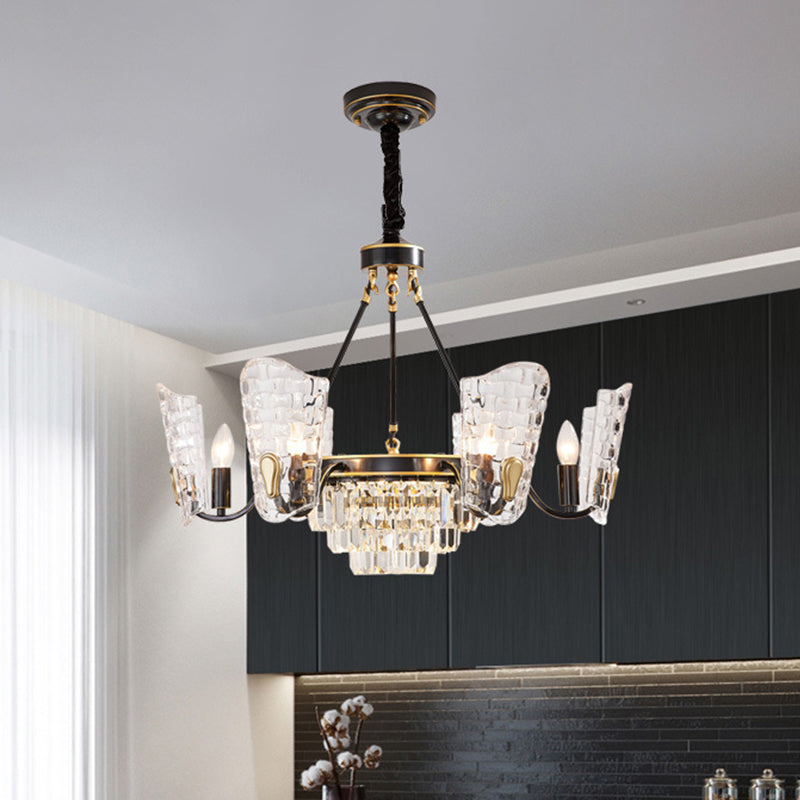 Modern Clear Crystal Glass Kitchen Chandelier With Shield Design - 4/6 Bulb Suspension Pendant In